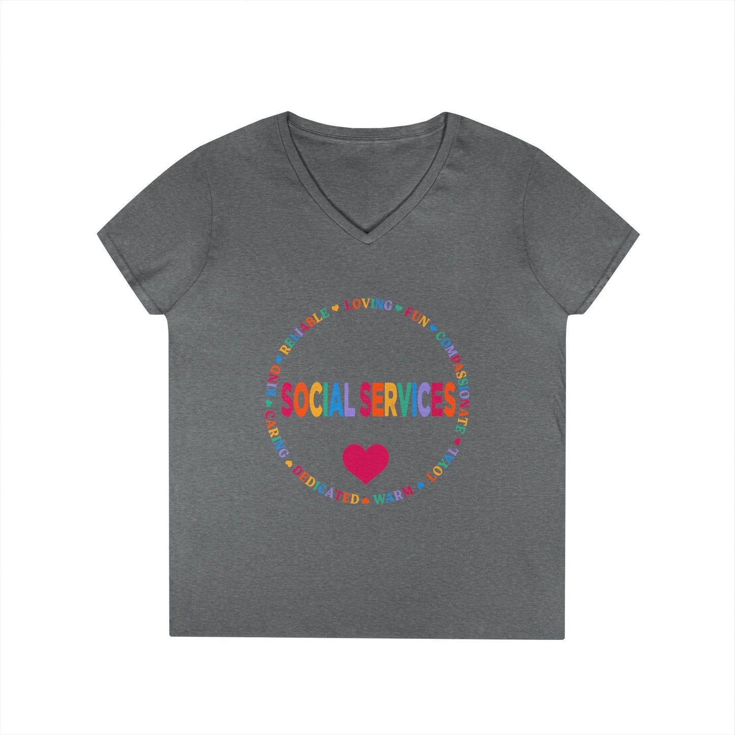 Social Services Rainbow Heart V-Neck Tee — Caring Social Worker Shirt