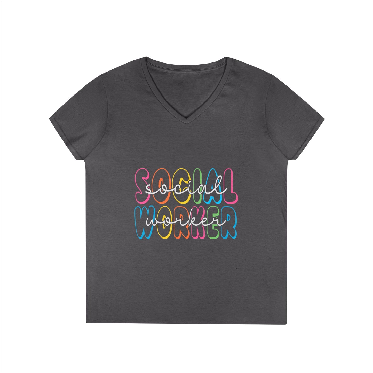 Social Worker V-Neck T-Shirt — Colorful Retro Script Women’s Tee