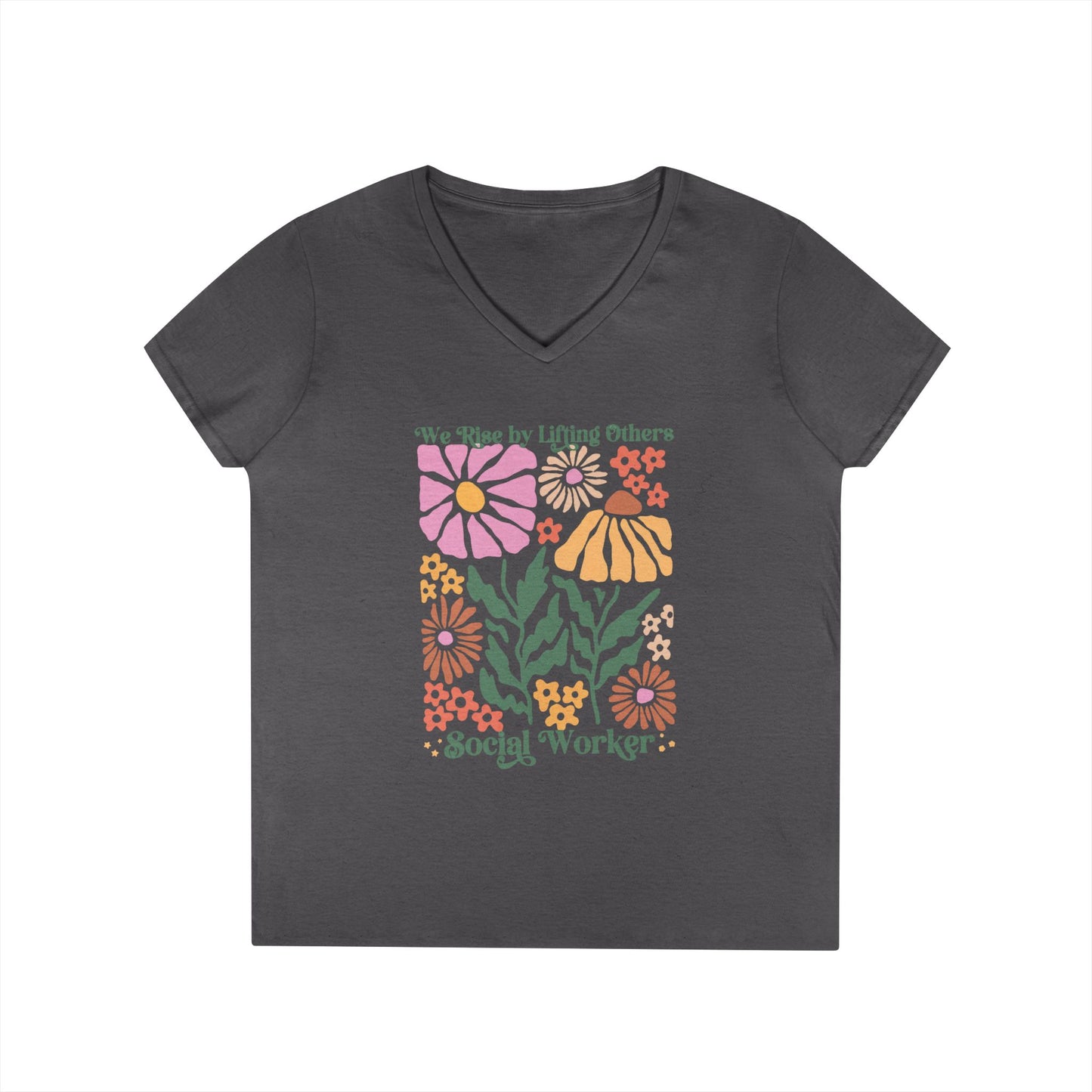 Social Worker Floral V-Neck T-Shirt — "She Chooses to Uplift Others"