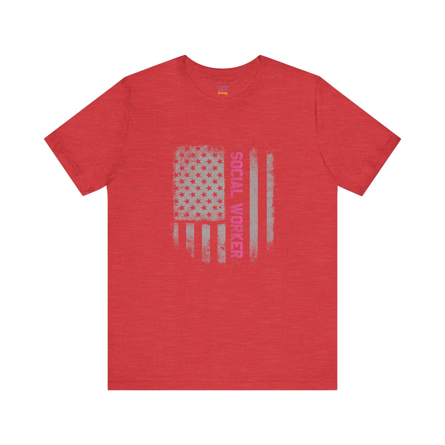 Unisex-Social Worker American Flag T-Shirt — Distressed Gray & Pink Honor Tee