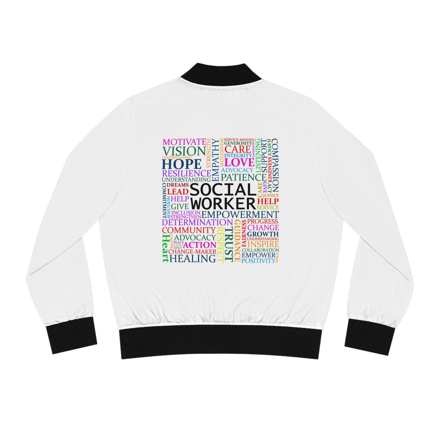 Social Worker Word Cloud Bomber Jacket (White)