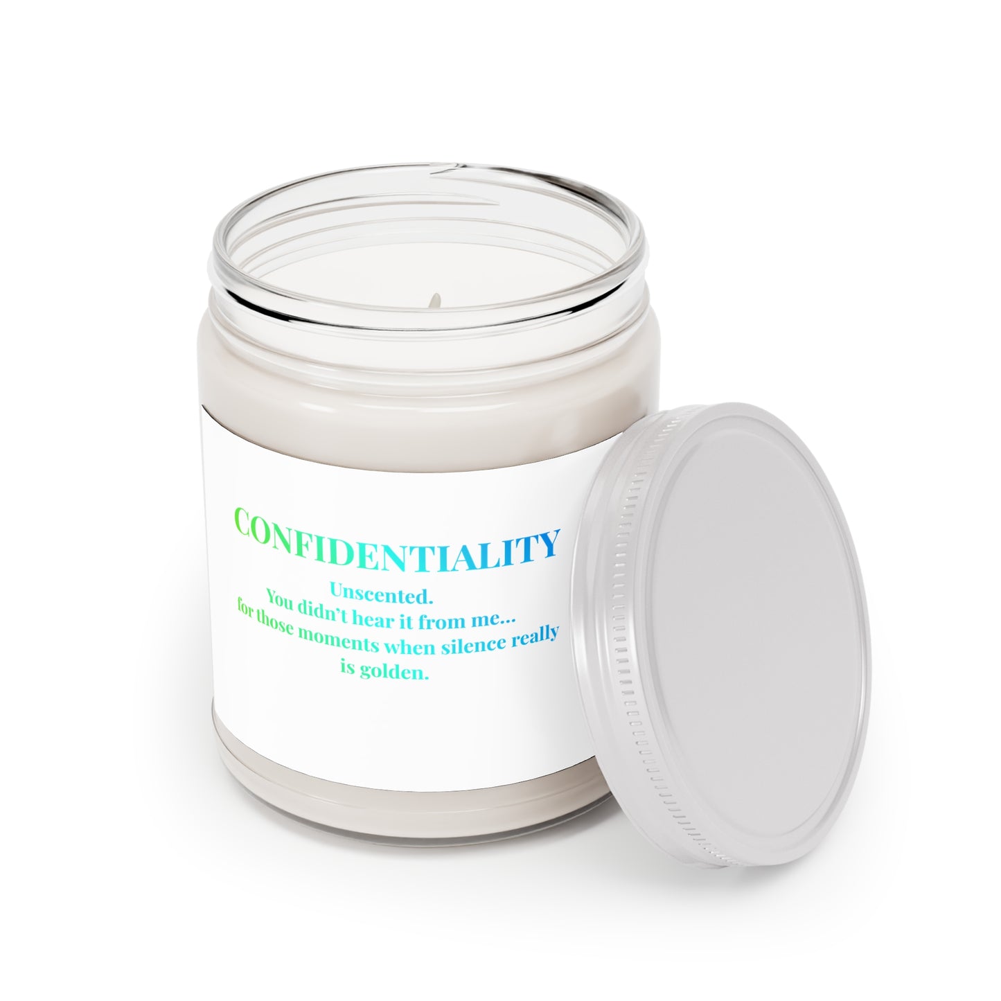 Confidentiality 9oz Unscented Soy Candle — White Lid Jar