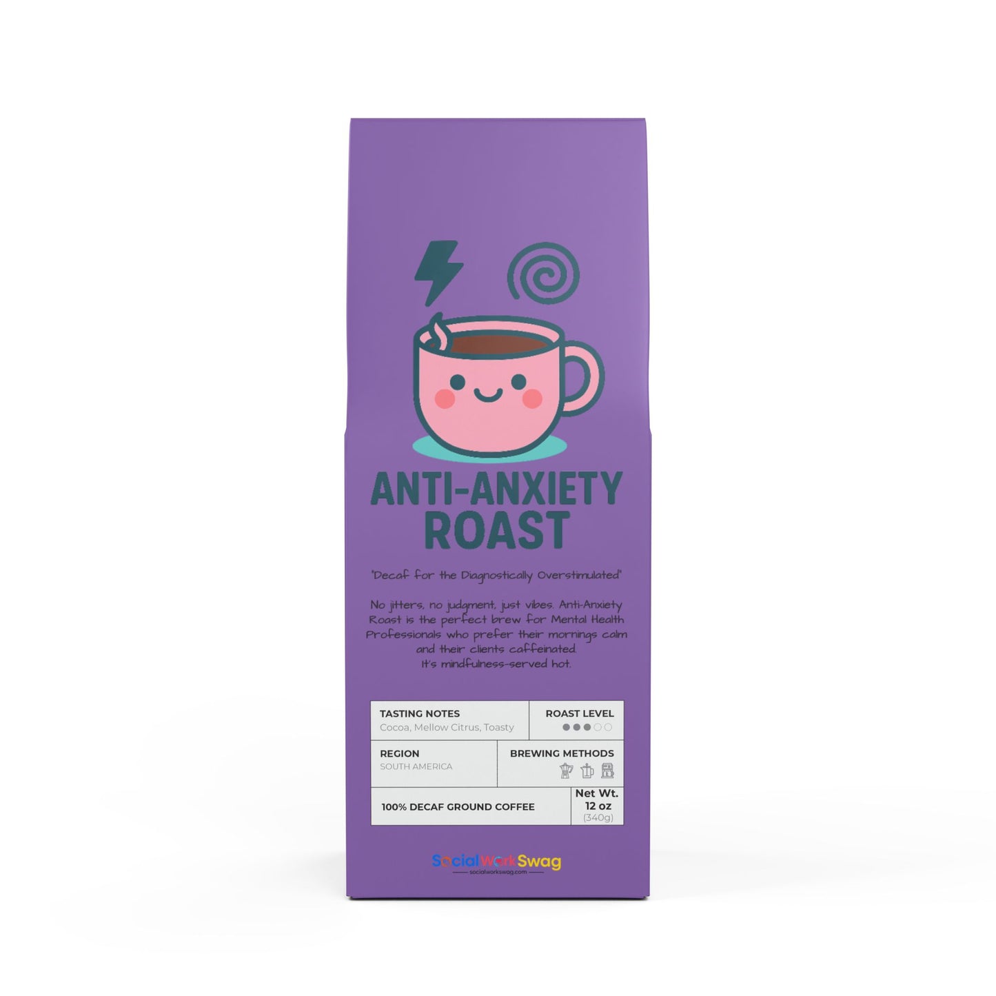 "Anti-Anxiety Roast" -Decaf Trapper Peak Coffee Grounds Blend (Medium Roast)