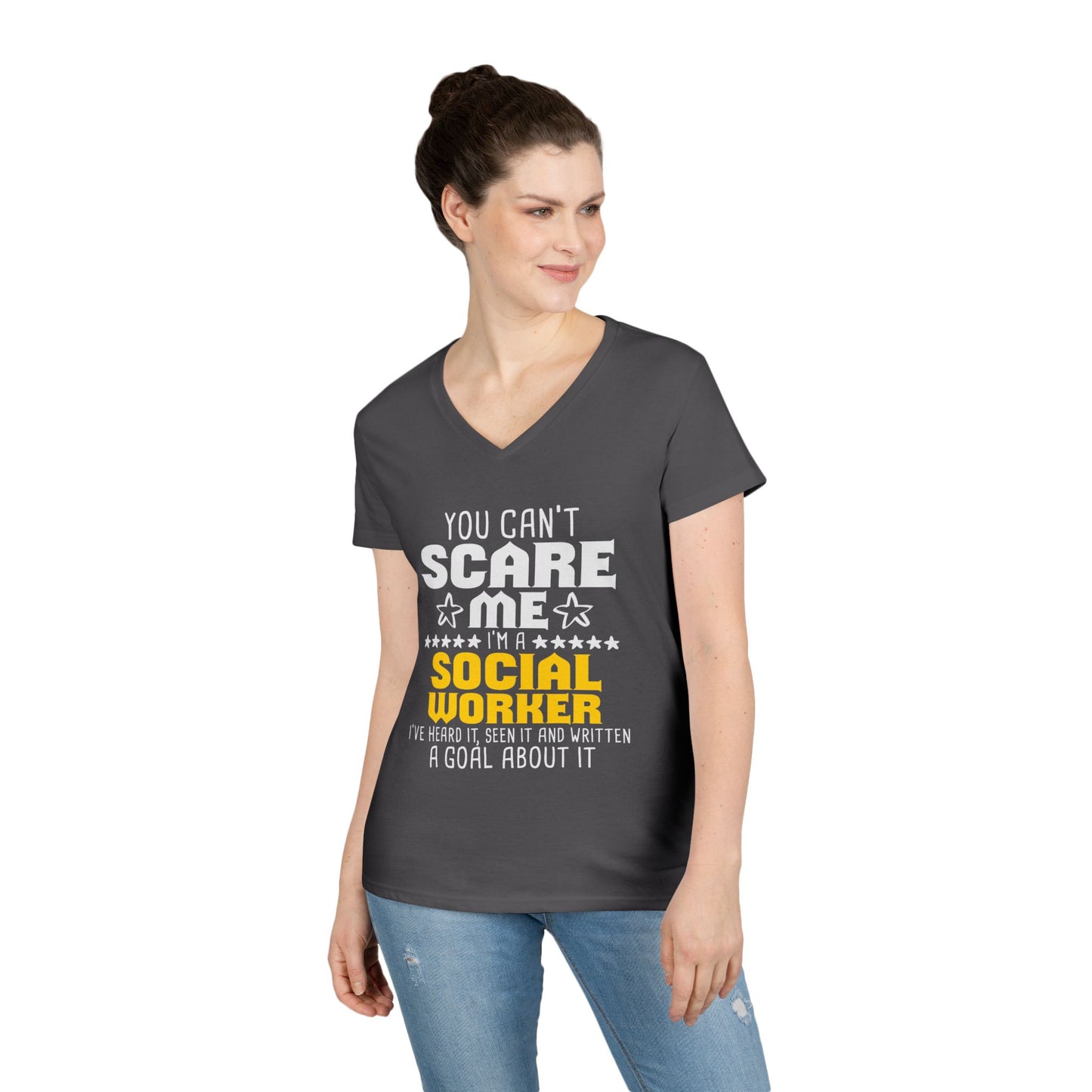 Social Worker V-Neck Tee – "You Can't Scare Me, I'm a Social Worker" Women’s Shirt