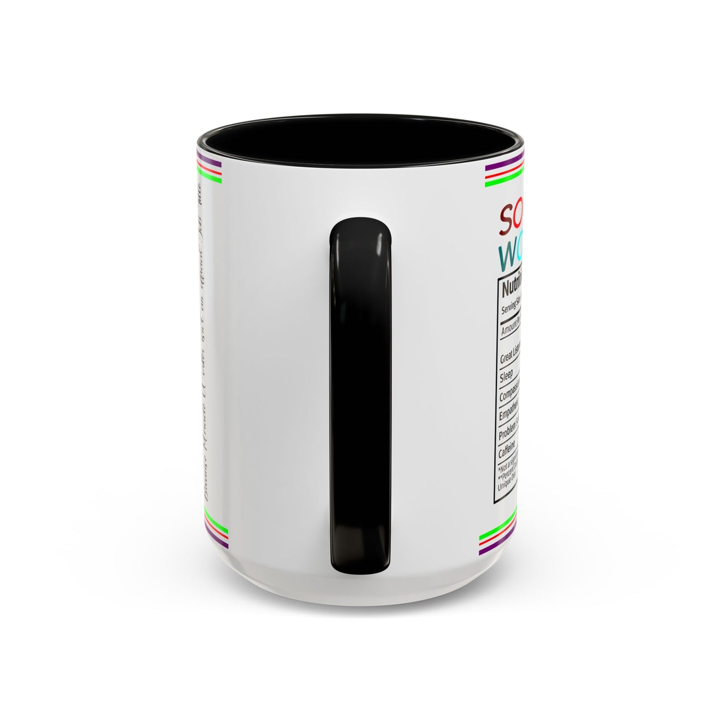 Social Worker Coffee Mug — Colorful Accent Mug with ‘Social Worker Ingredients’ Text (15oz)