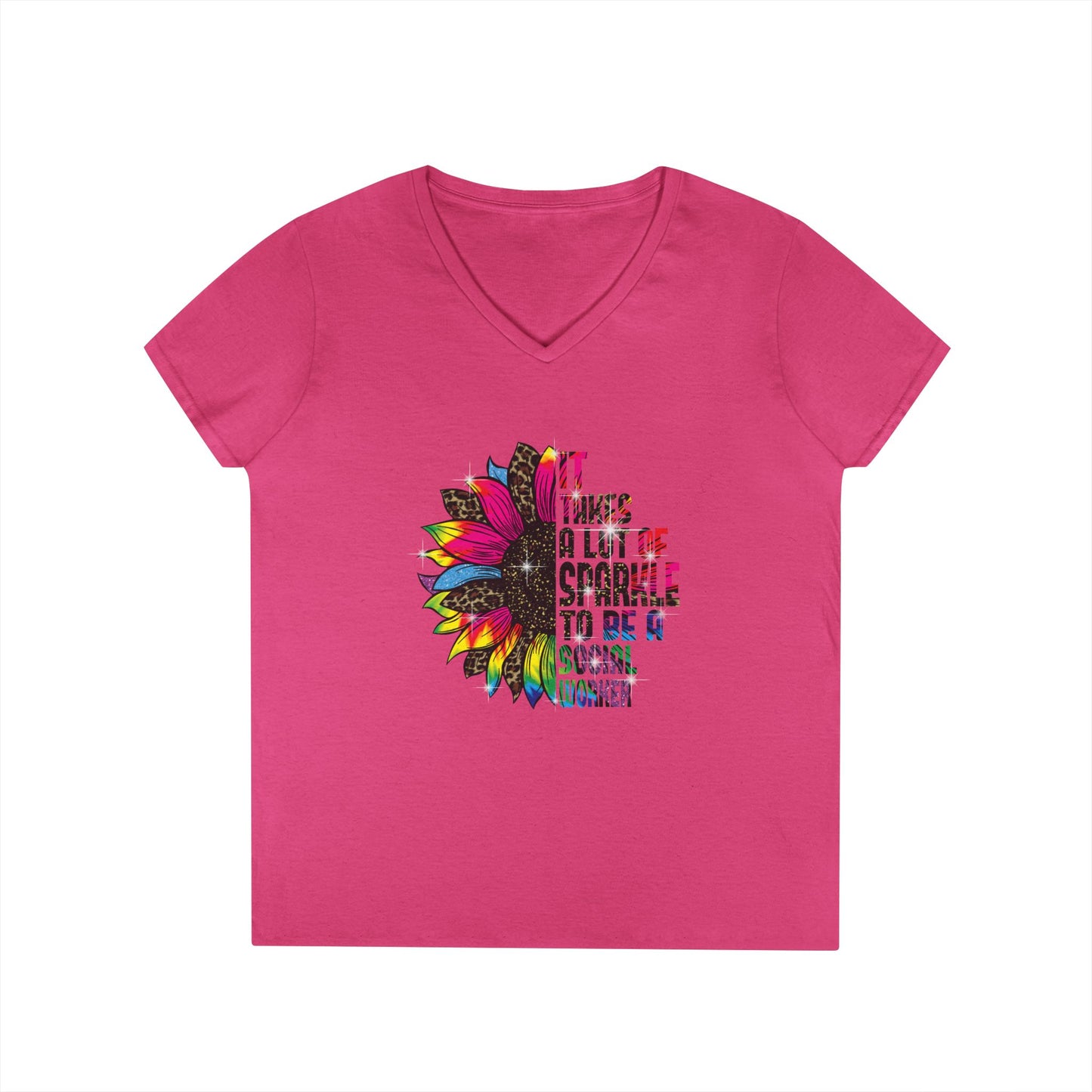 Social Worker V-Neck T-Shirt - "It Takes A Lot Of Sparkle To Be A Social Worker" Colorful Floral Design