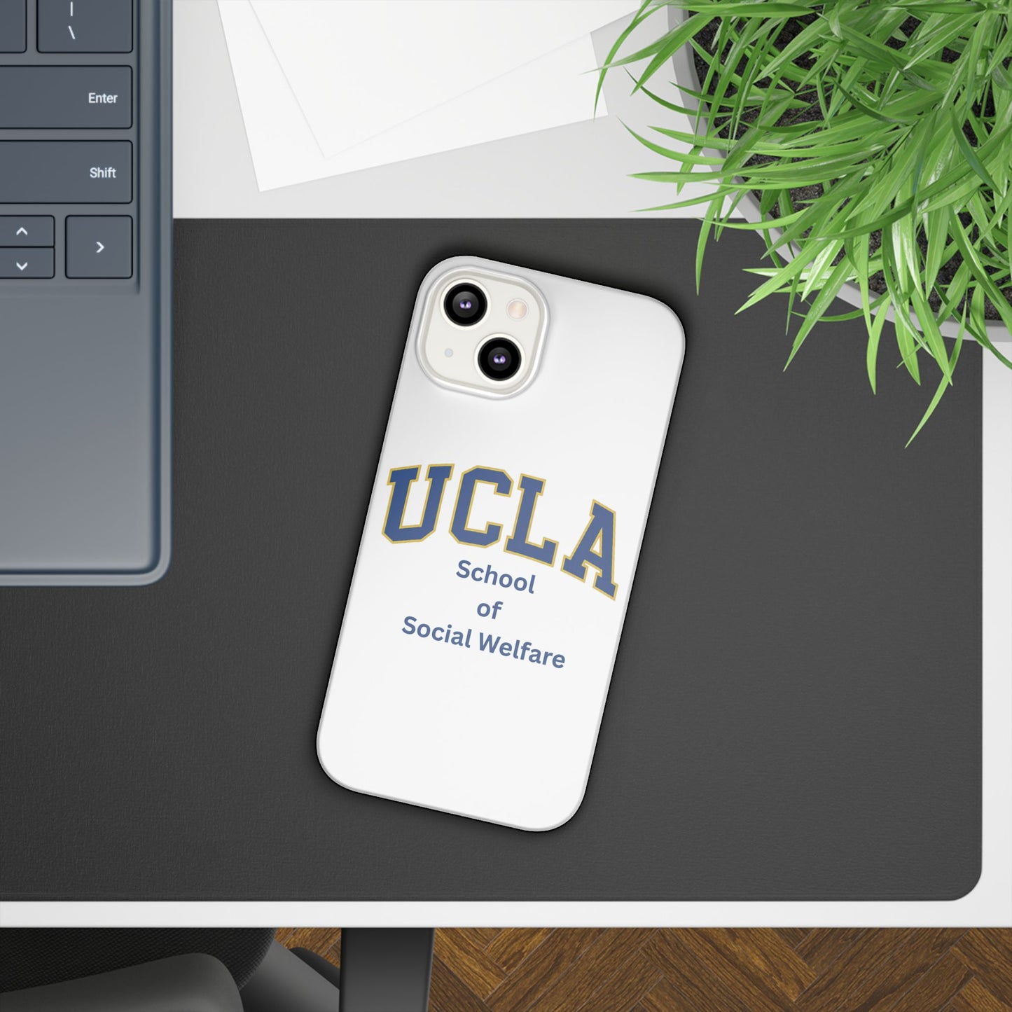 UCLA Slim I-Phone Case - School of Social Welfare-Text Logo (White)