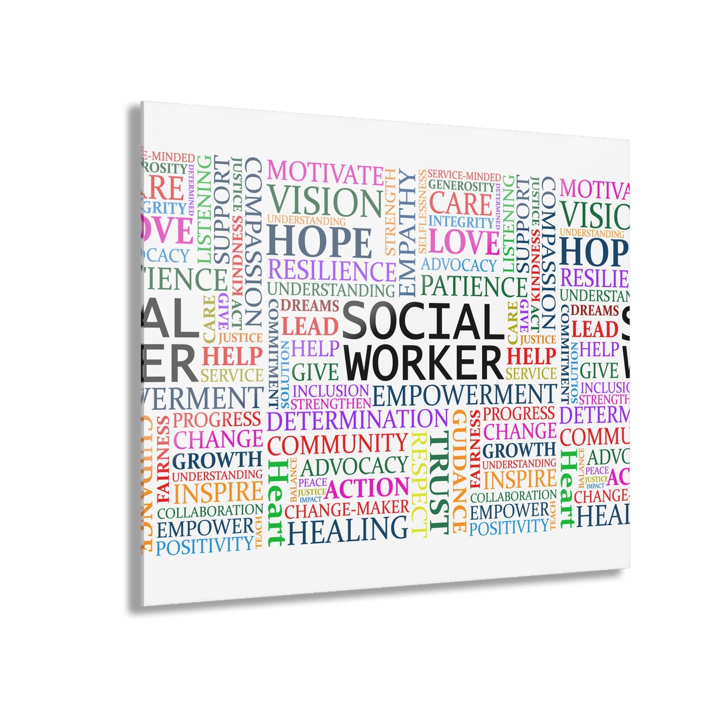 Social Worker Word Cloud Acrylic Print — Motivational Wall Art (French Cleat Hanging)