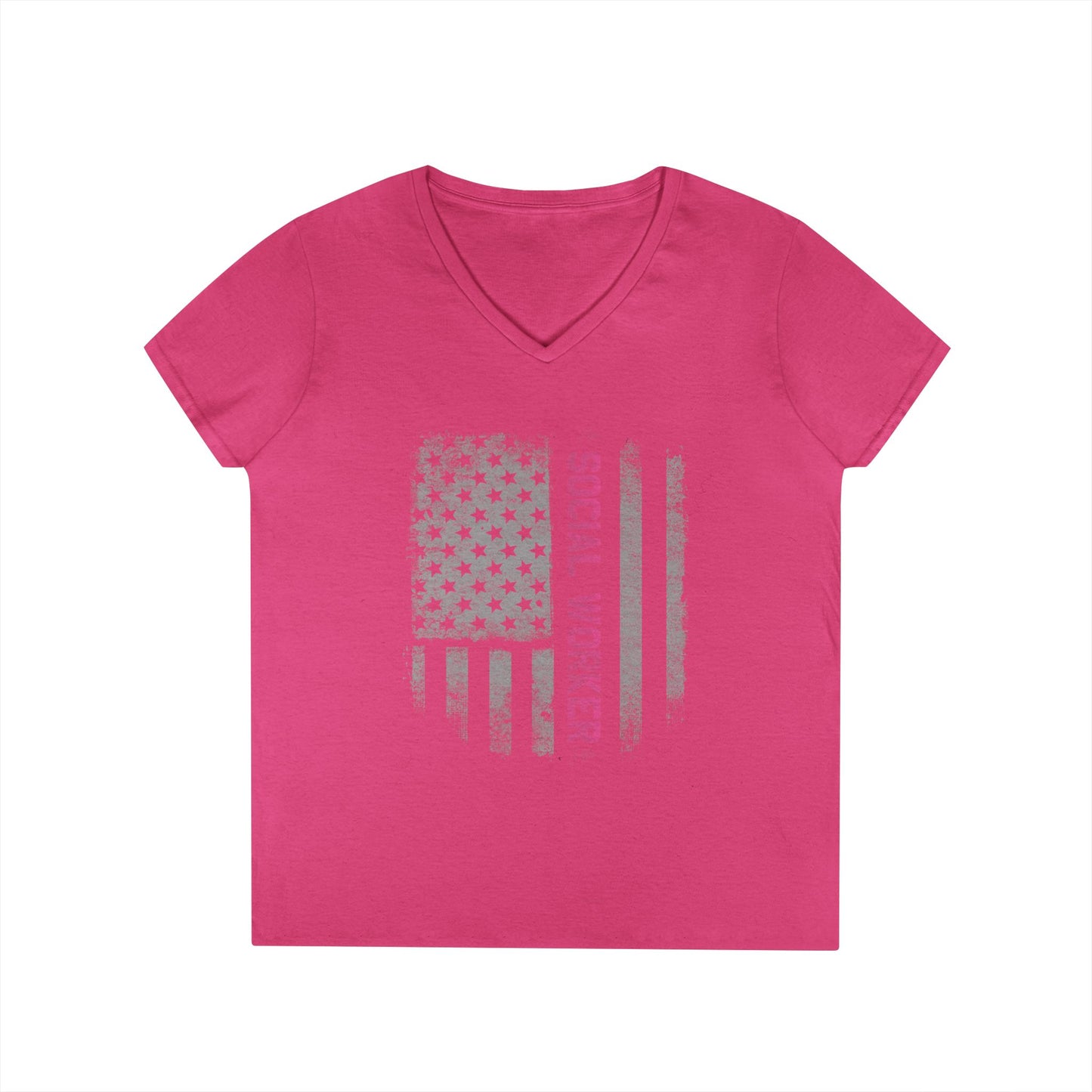 Social Worker V-Neck T-Shirt — Distressed American Flag Design
