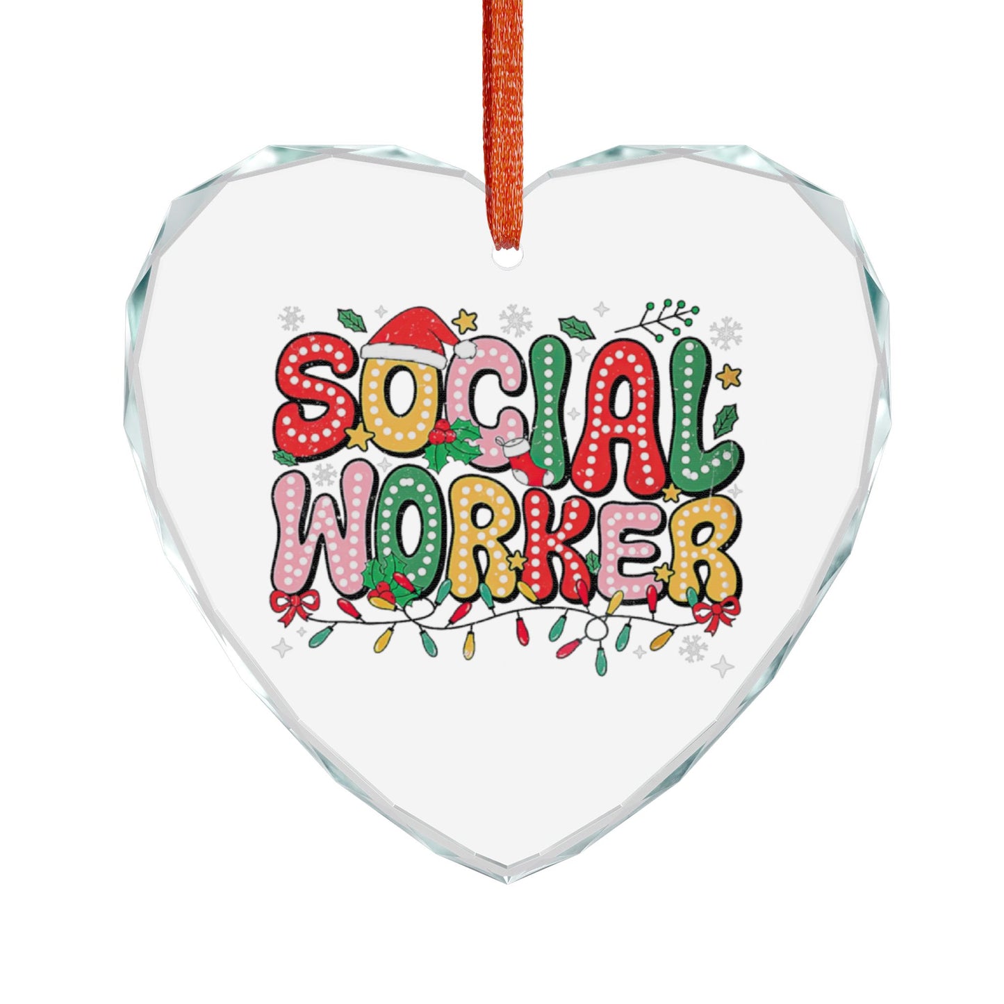 Social Worker Crystal Glass Ornament — Festive Heart-Shaped Holiday Keepsake