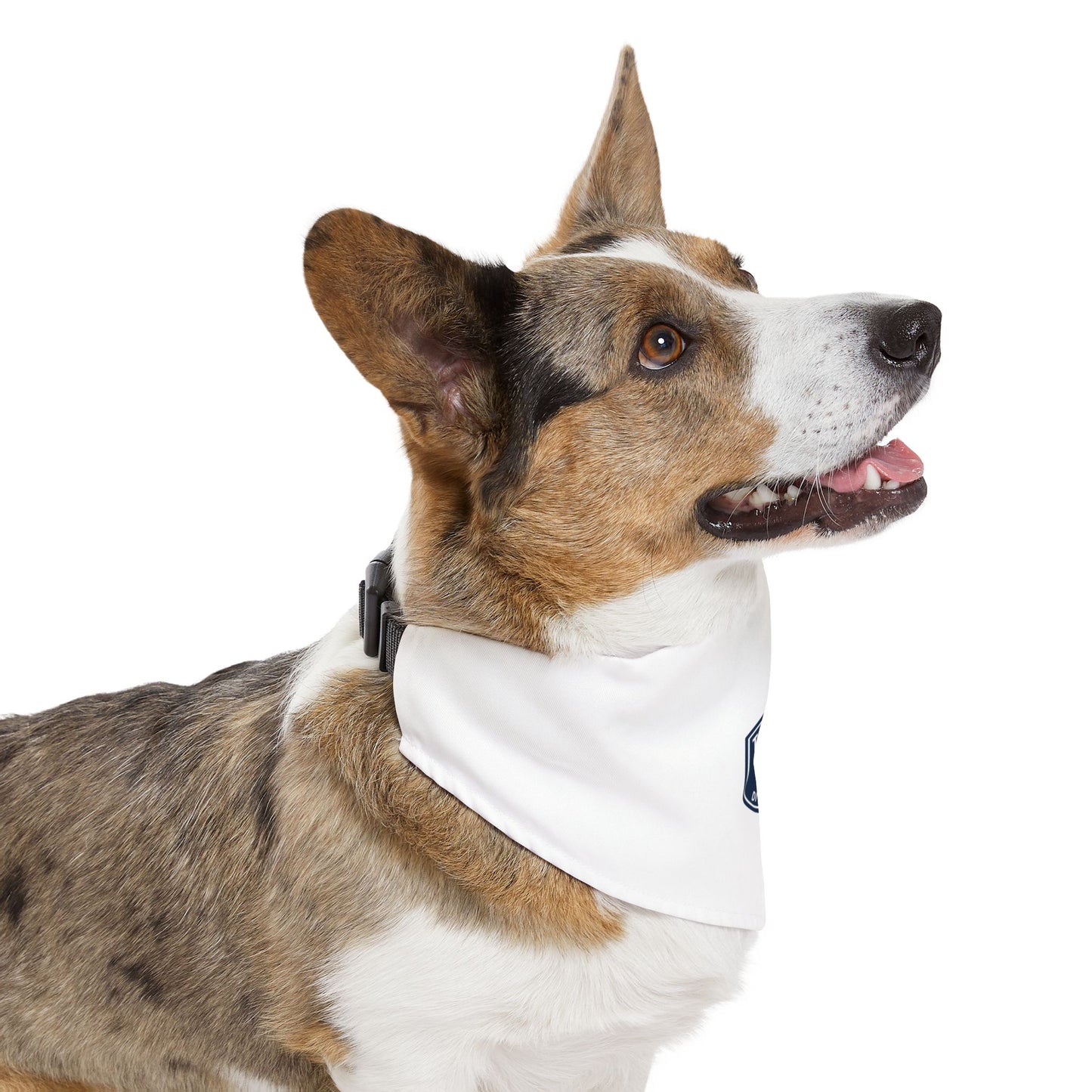 Therapy Dog Bandana Collar — White Pet Bandana with Shield Patch