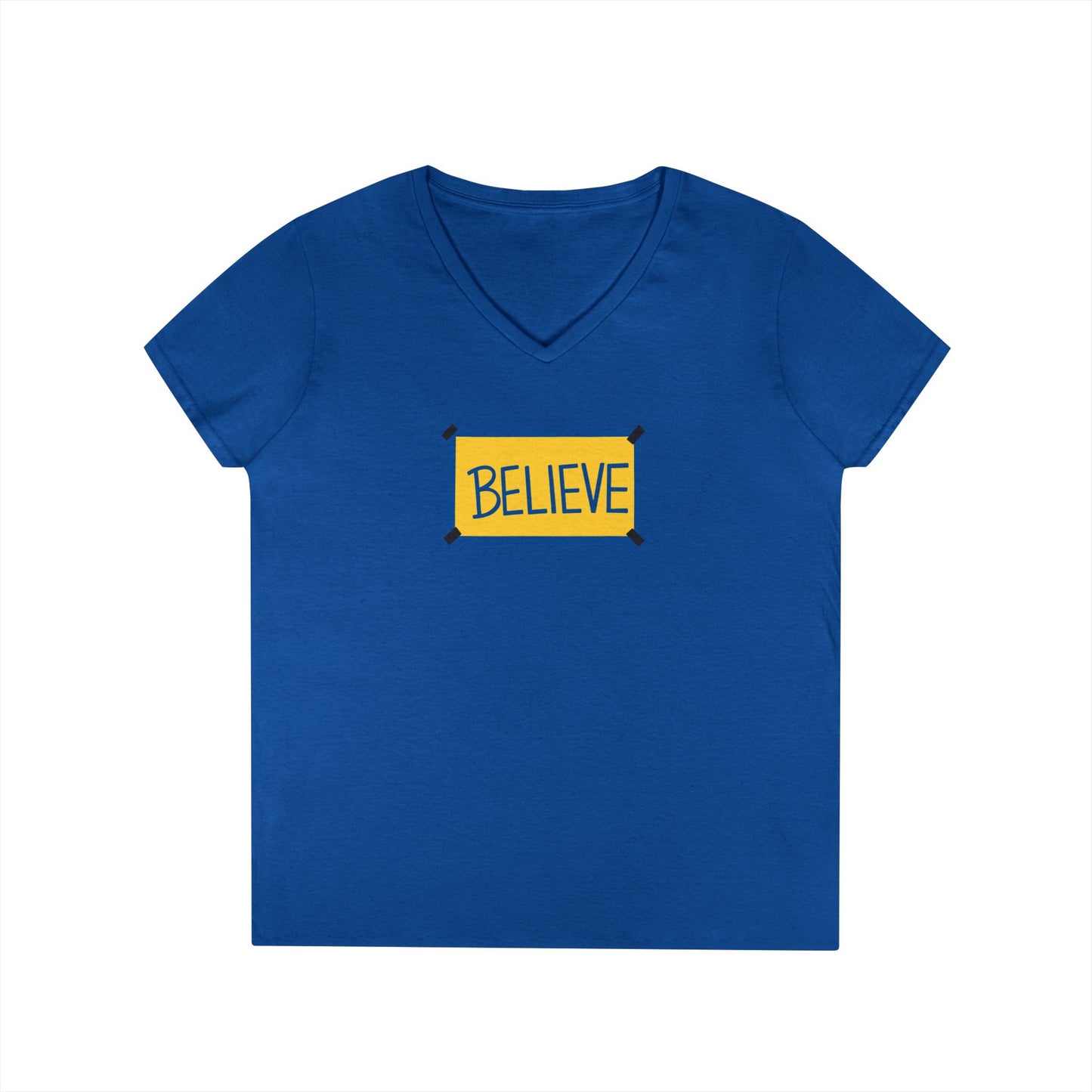 Believe Ladies' V-Neck Tee — Inspirational Graphic T-Shirt for Women (Social Worker/Mental Health)