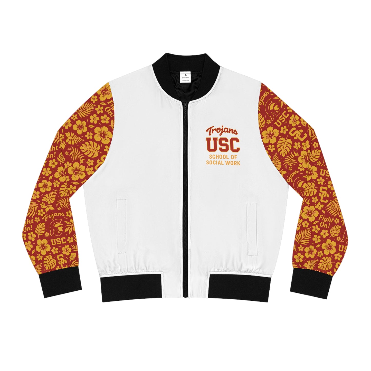 USC School of Social Work - Hawaiian Bomber Jacket (White with Cardinal Red Sleeves)