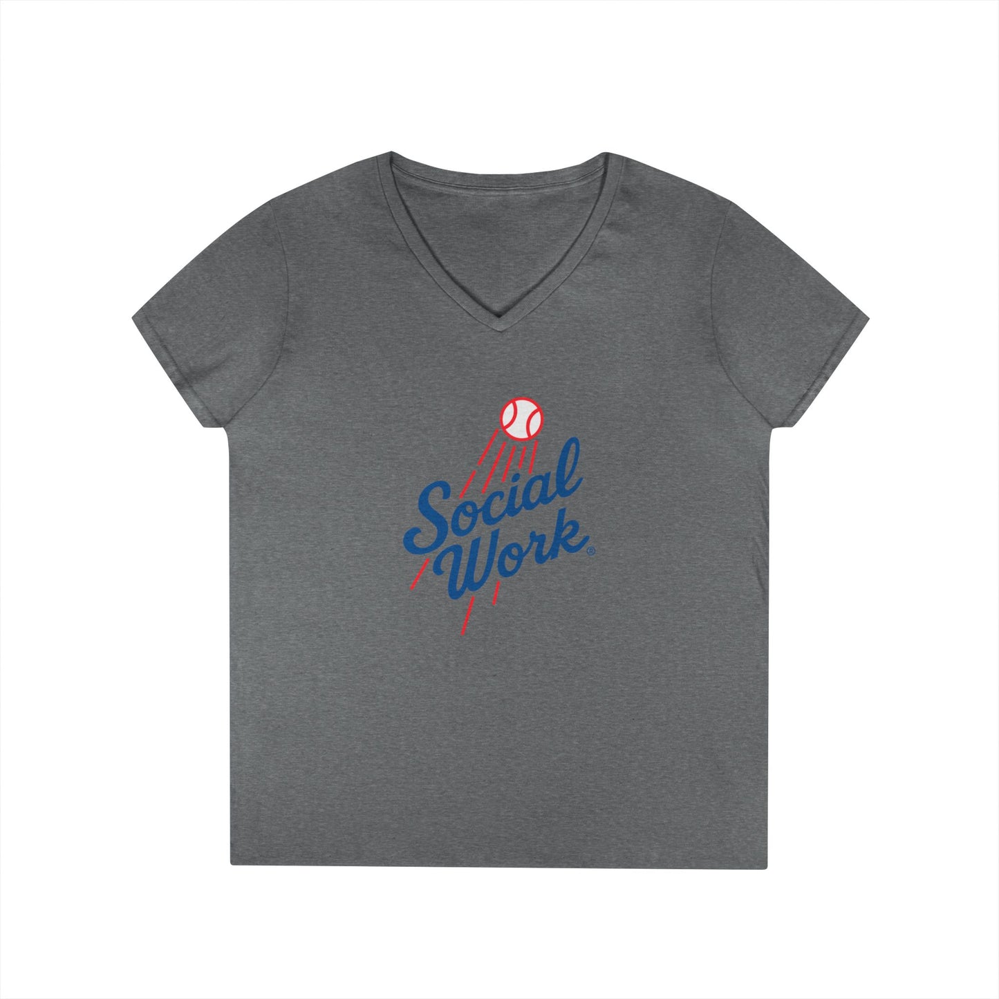 Social Work Baseball V-Neck Tee — Retro 'Social Work' LAD Baseball Script Shirt for Women