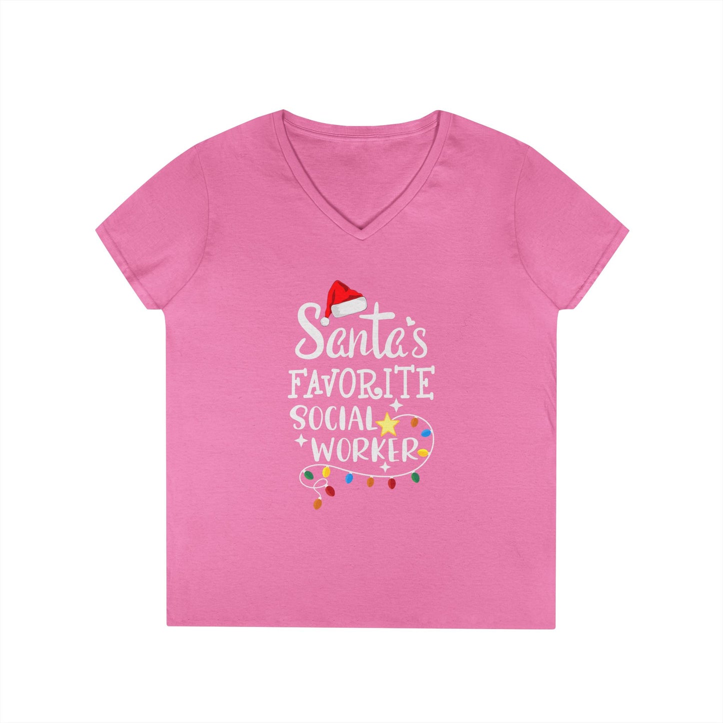 Santa’s Favorite Social Worker V-Neck Tee — Christmas Holiday Gift for Female Social Workers
