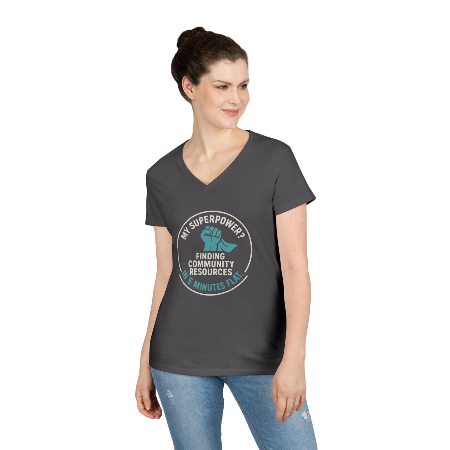 Community Resources V-Neck Tee — "My Superpower: Finding Community Resources" - Medical, School, Social Work