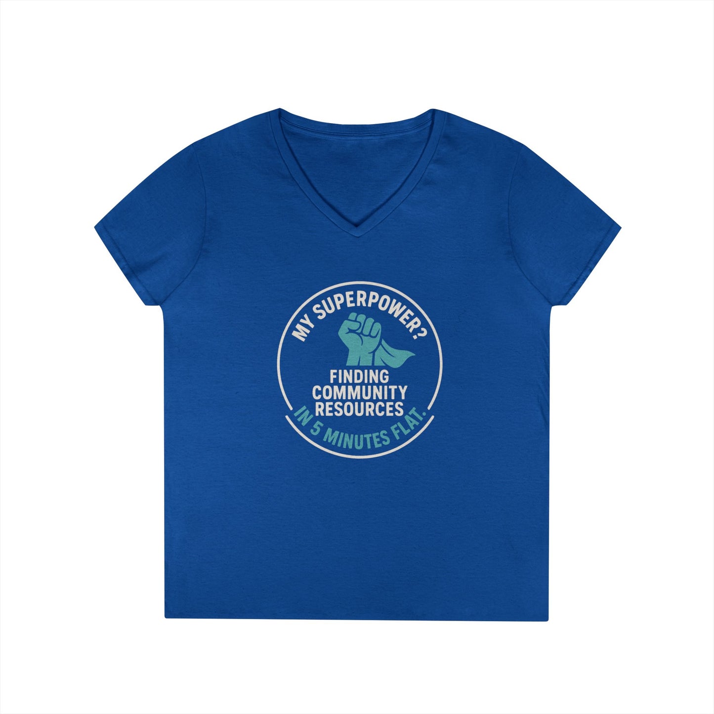 Community Resources V-Neck Tee — "My Superpower: Finding Community Resources" - Medical, School, Social Work
