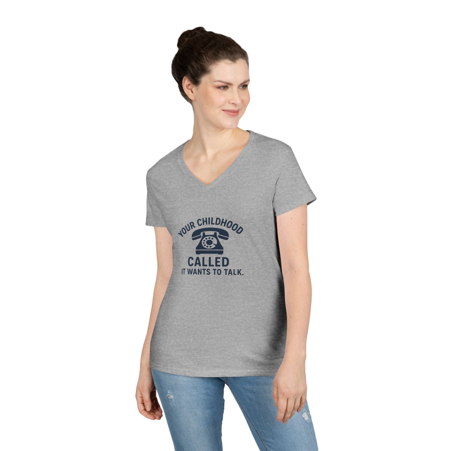 Women's V-Neck T-Shirt — "Your Childhood Called, It Wants to Talk" (Social Work/Mental Health)