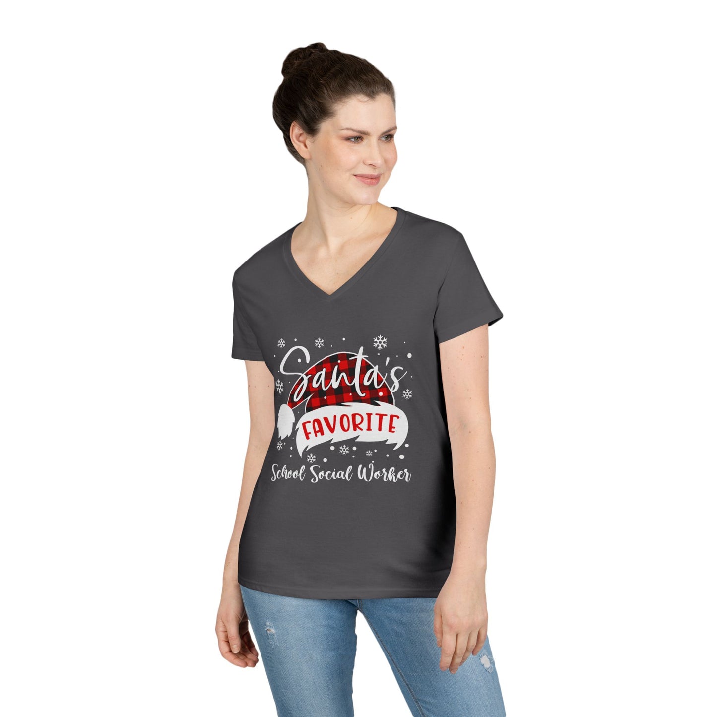 Santa's Favorite School Social Worker V-Neck Tee - Holiday Edition