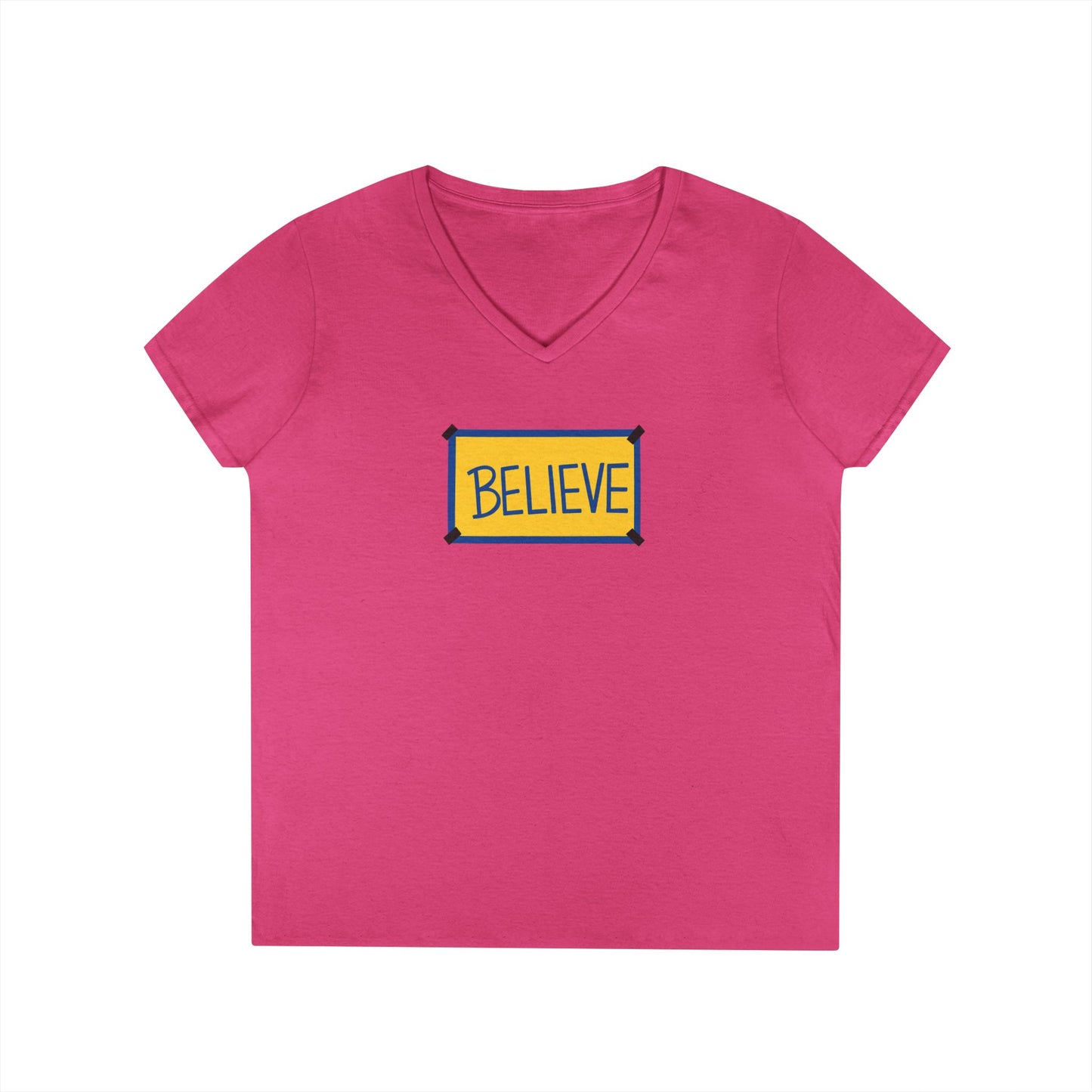 Believe Ladies' V-Neck Tee — Inspirational Graphic T-Shirt for Women (Social Worker/Mental Health)