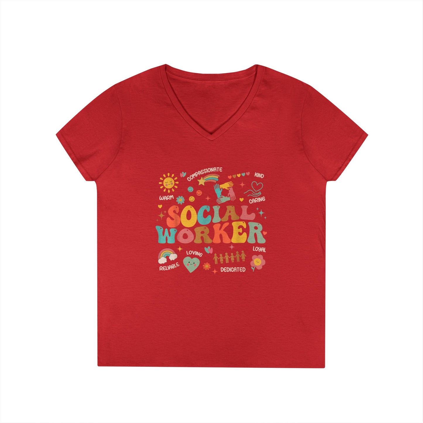 Ladies' V-Neck T-Shirt — Colorful 'October' Retro Fall Graphic Tee - Social Worker