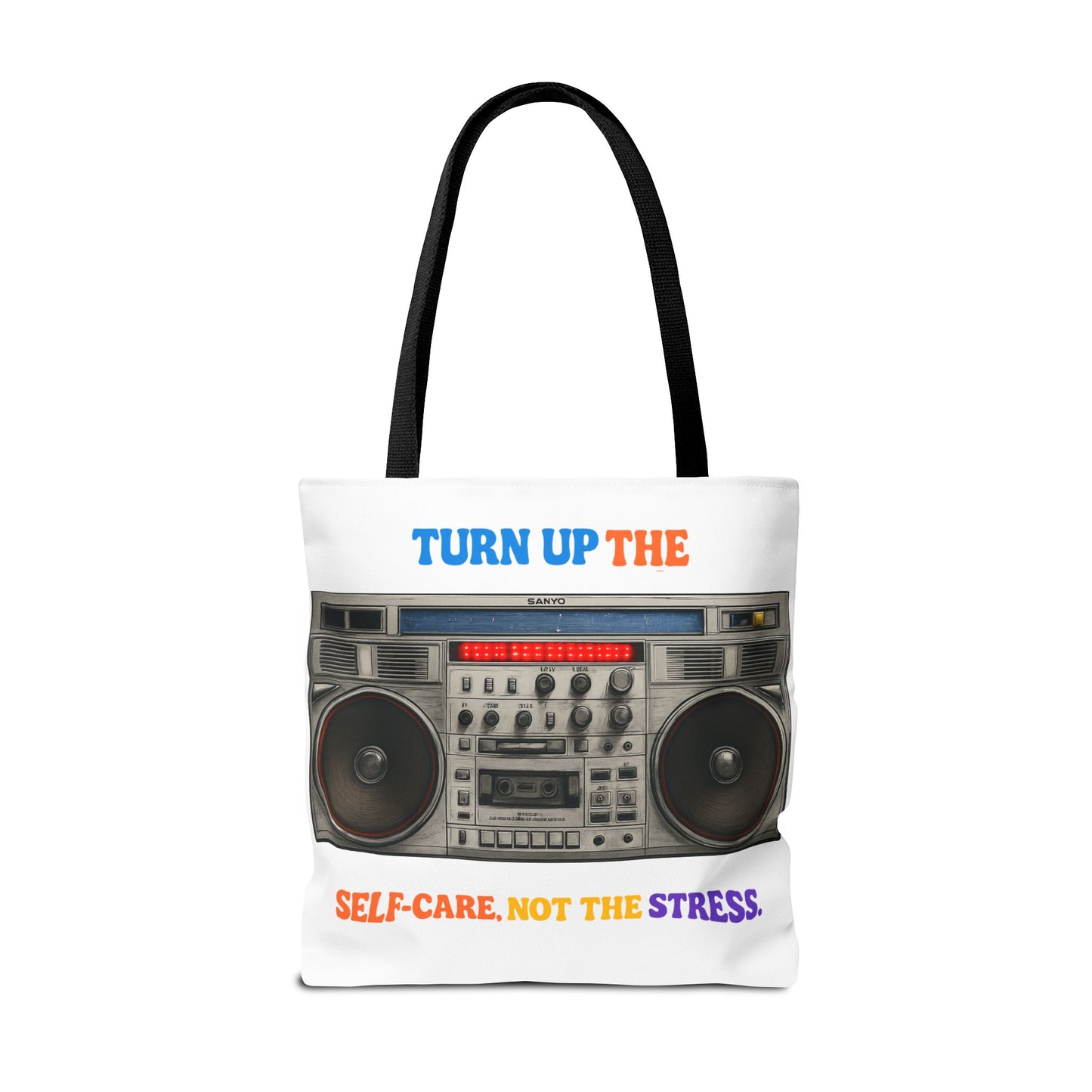 Turn Up the Self-Care Tote Bag — Retro Boombox 'Self-Care, Not the Stress' (Mental Health/Social Worker)