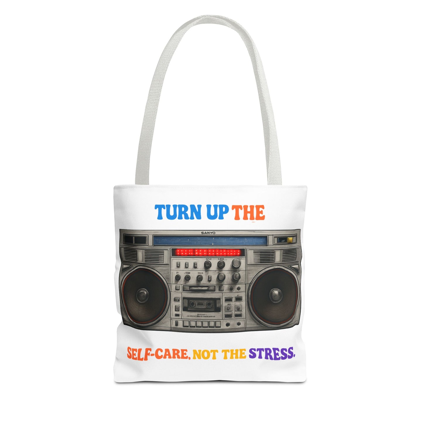 Turn Up the Self-Care Tote Bag — Retro Boombox 'Self-Care, Not the Stress' (Mental Health/Social Worker)
