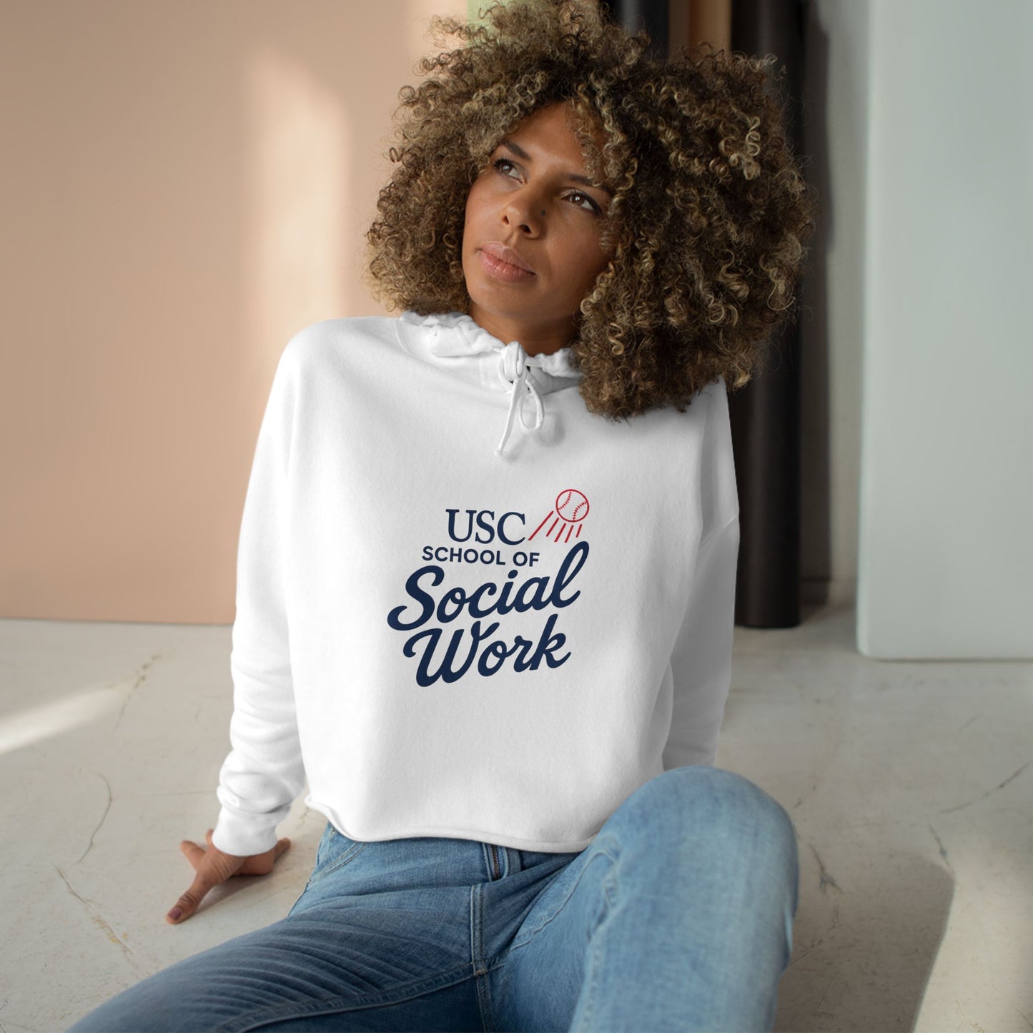 USC Social Work & Dodgers Crop Hoodie - Cheerful College Style