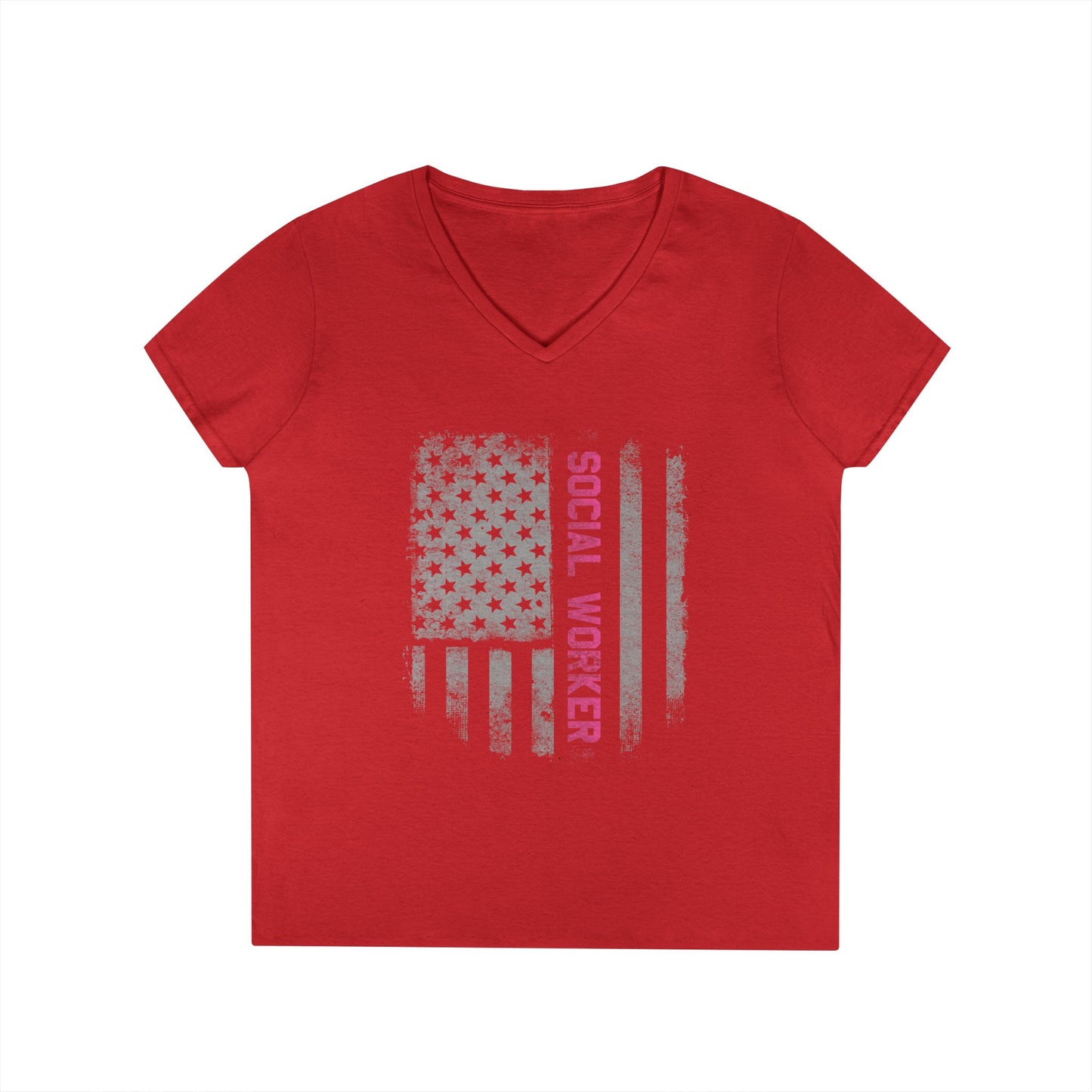 Social Worker V-Neck T-Shirt — Distressed American Flag Design