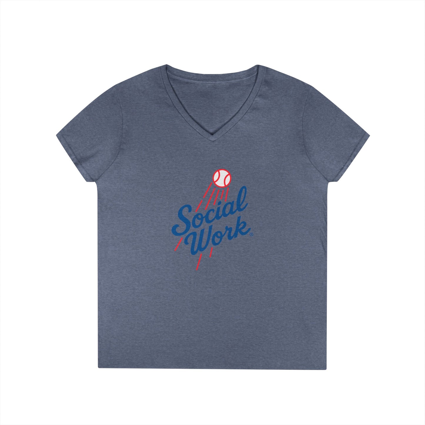 Social Work Baseball V-Neck Tee — Retro 'Social Work' LAD Baseball Script Shirt for Women