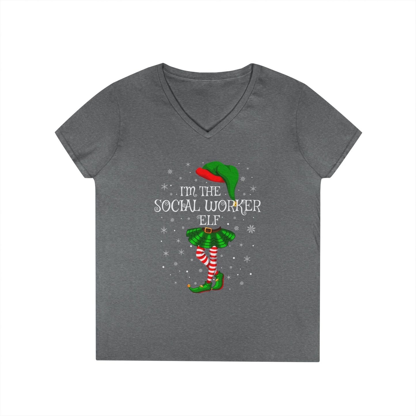 Social Worker Elf V-Neck T-Shirt — Christmas Holiday Tee for Social Workers