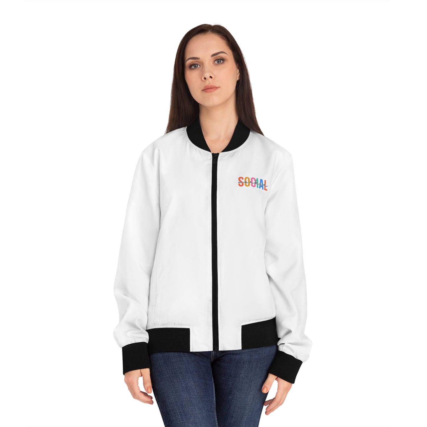 Social Worker Word Cloud Bomber Jacket (White)