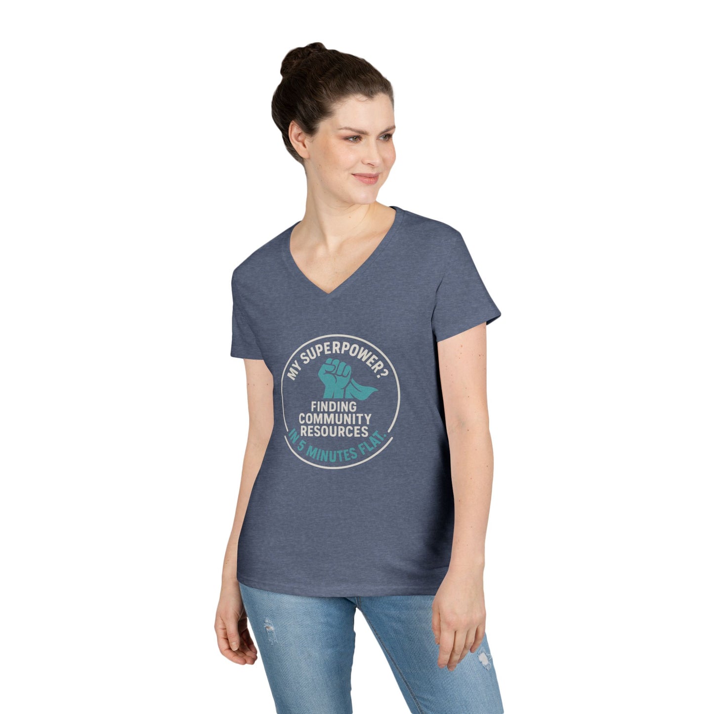 Community Resources V-Neck Tee — "My Superpower: Finding Community Resources" - Medical, School, Social Work