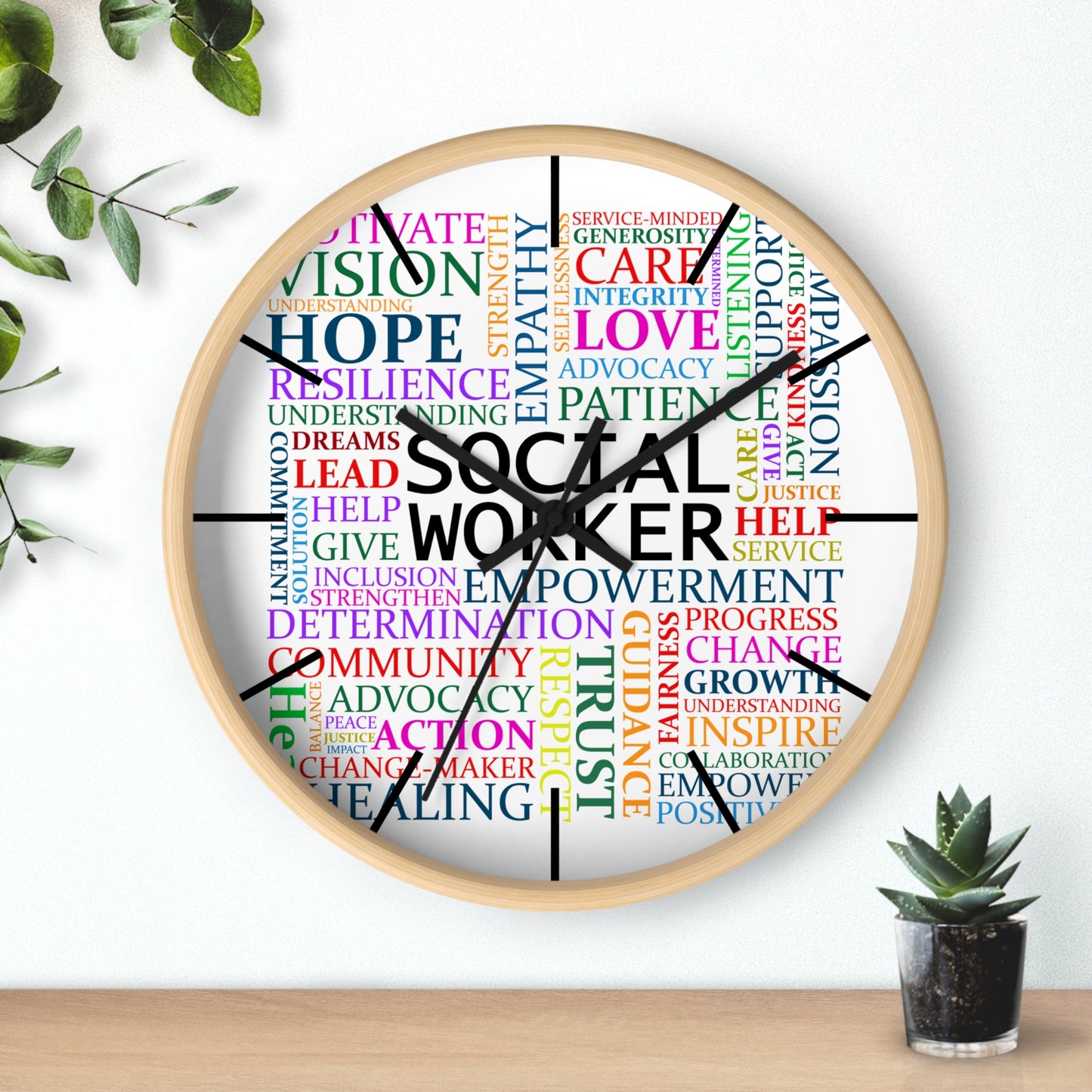 Social Worker Word Cloud Wall Clock — Inspirational Office Decor Gift