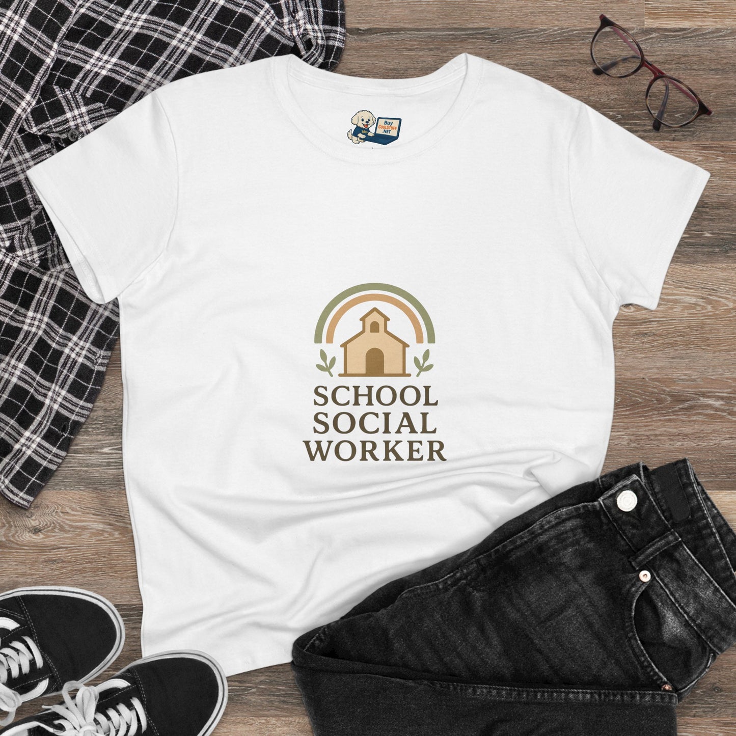 School Social Worker with Earth Tone Logo -Women's Midweight Cotton T-Shirt