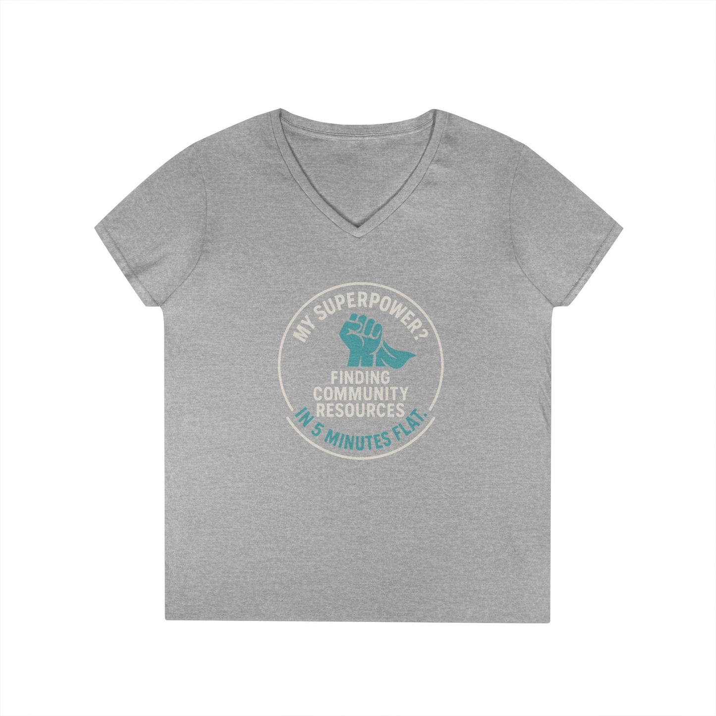 Community Resources V-Neck Tee — "My Superpower: Finding Community Resources" - Medical, School, Social Work