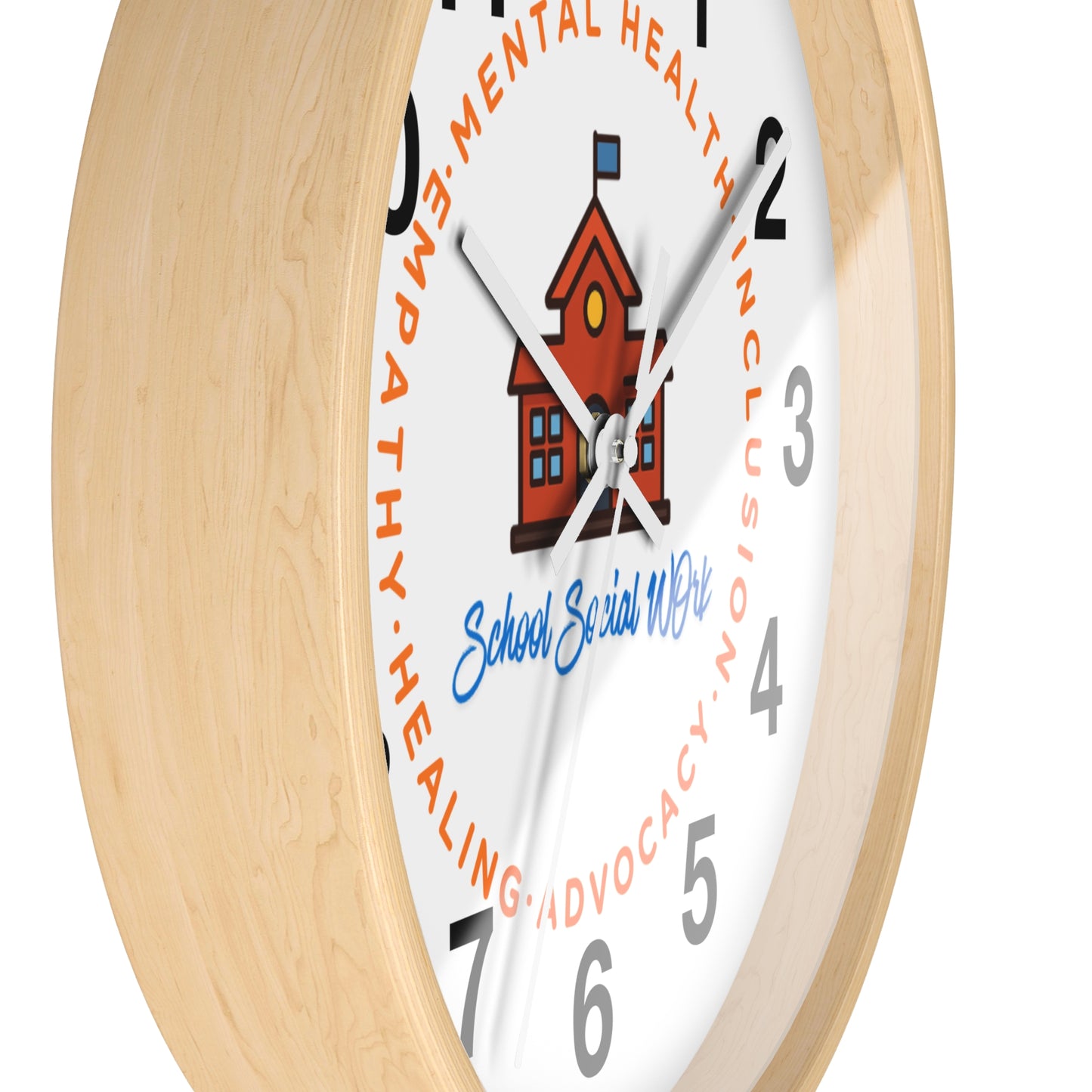 School Social Work Wall Clock - Advocate for Mental Health & Inclusion (WITH NUMBERS)