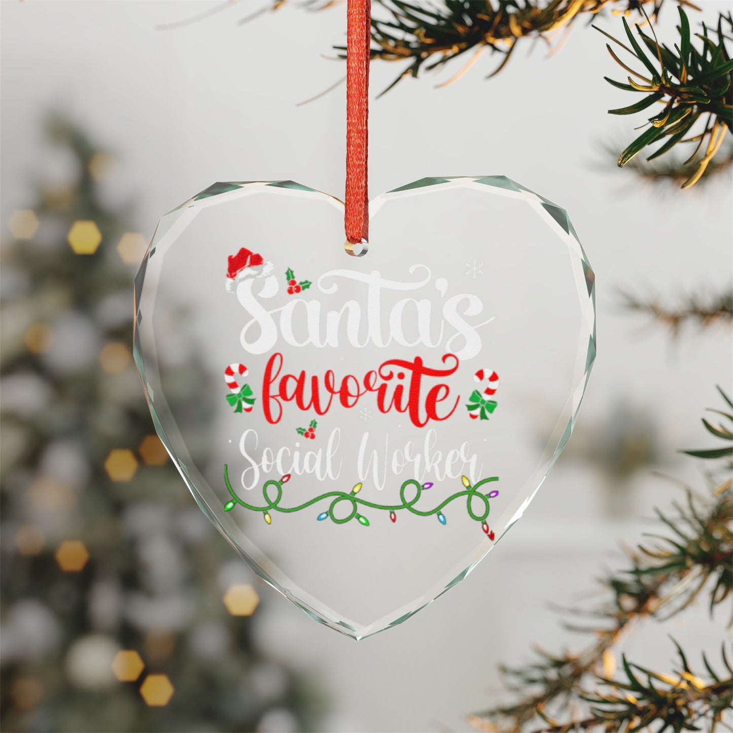 Crystal Ornament — "Santa’s Favorite Social Worker" Holiday Heart Keepsake