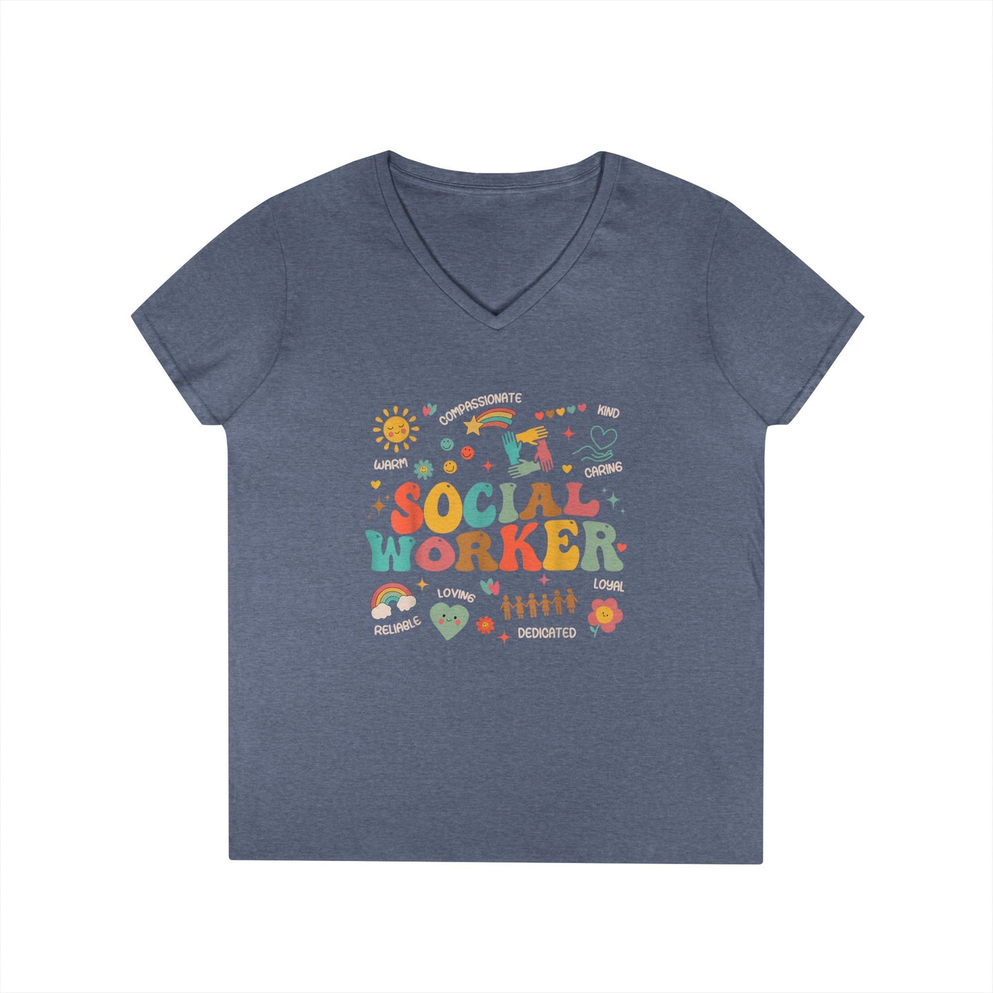 Ladies' V-Neck T-Shirt — Colorful 'October' Retro Fall Graphic Tee - Social Worker