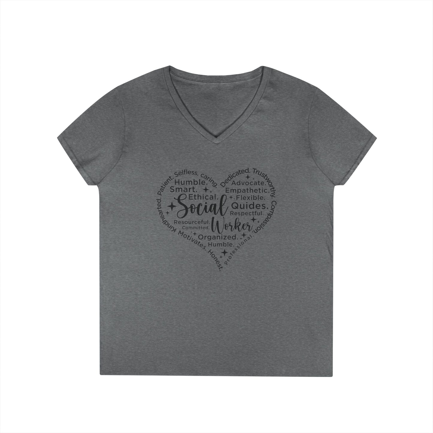 Social Worker Heart V-Neck Tee — Inspirational Word Cloud Shirt for Women