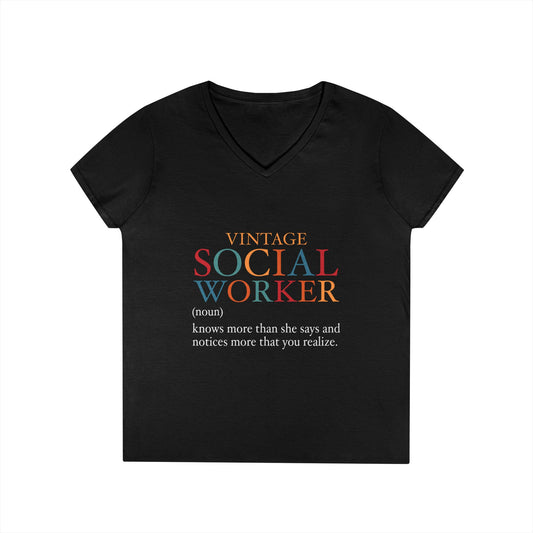 Vintage Social Worker Ladies' V-Neck T-Shirt — Empowering Definition Tee for Social Work Professionals