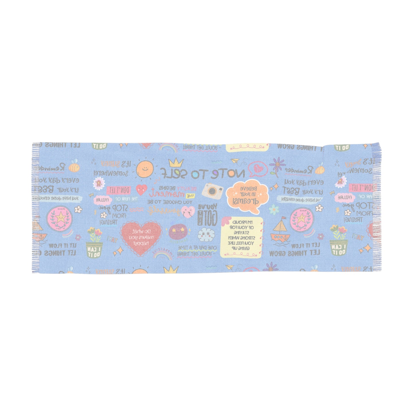 Light Scarf — Positive Affirmation Blue Printed Scarf (Note to Self Design) - Social Work/Mental Health