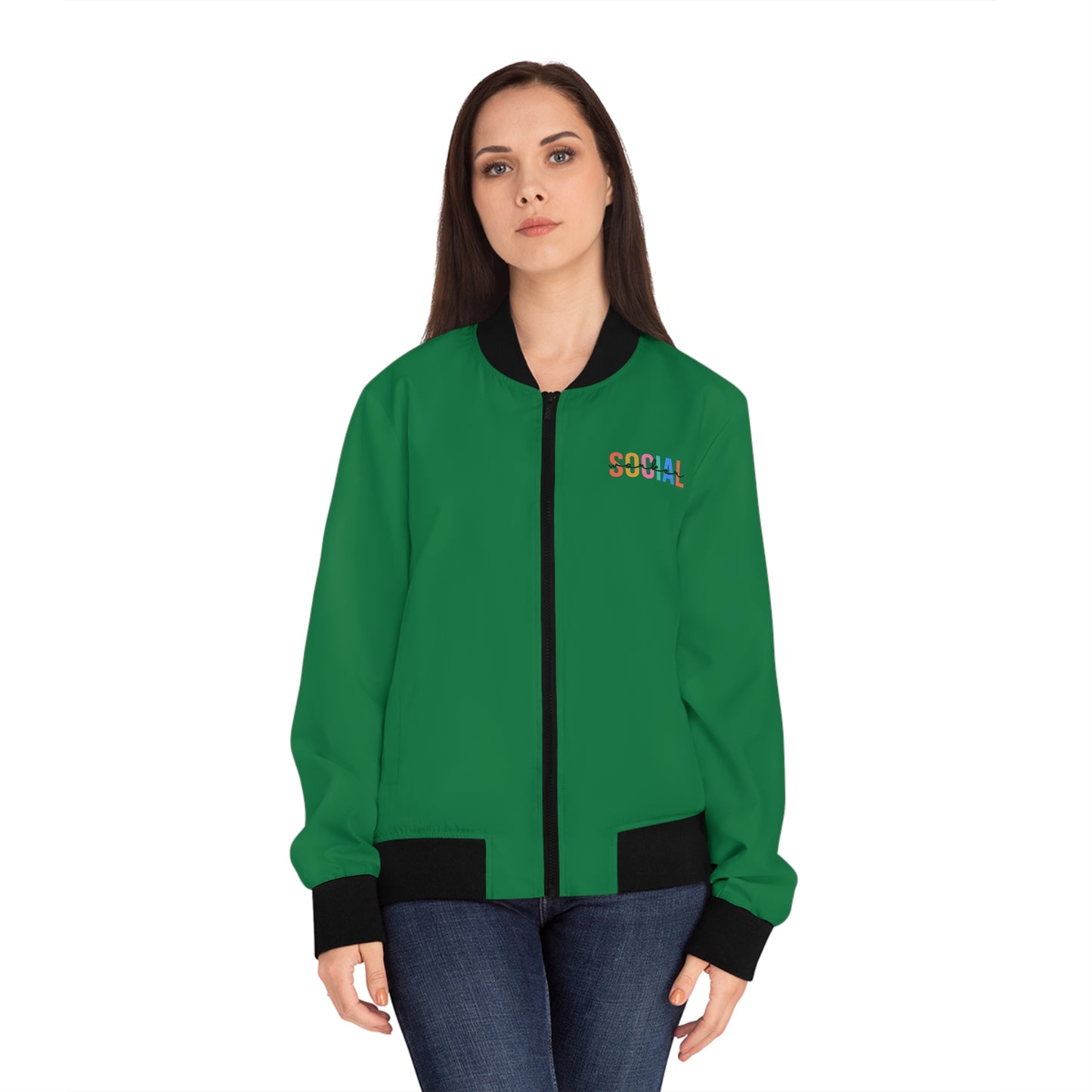 Social Worker Word Cloud Bomber Jacket (Green)