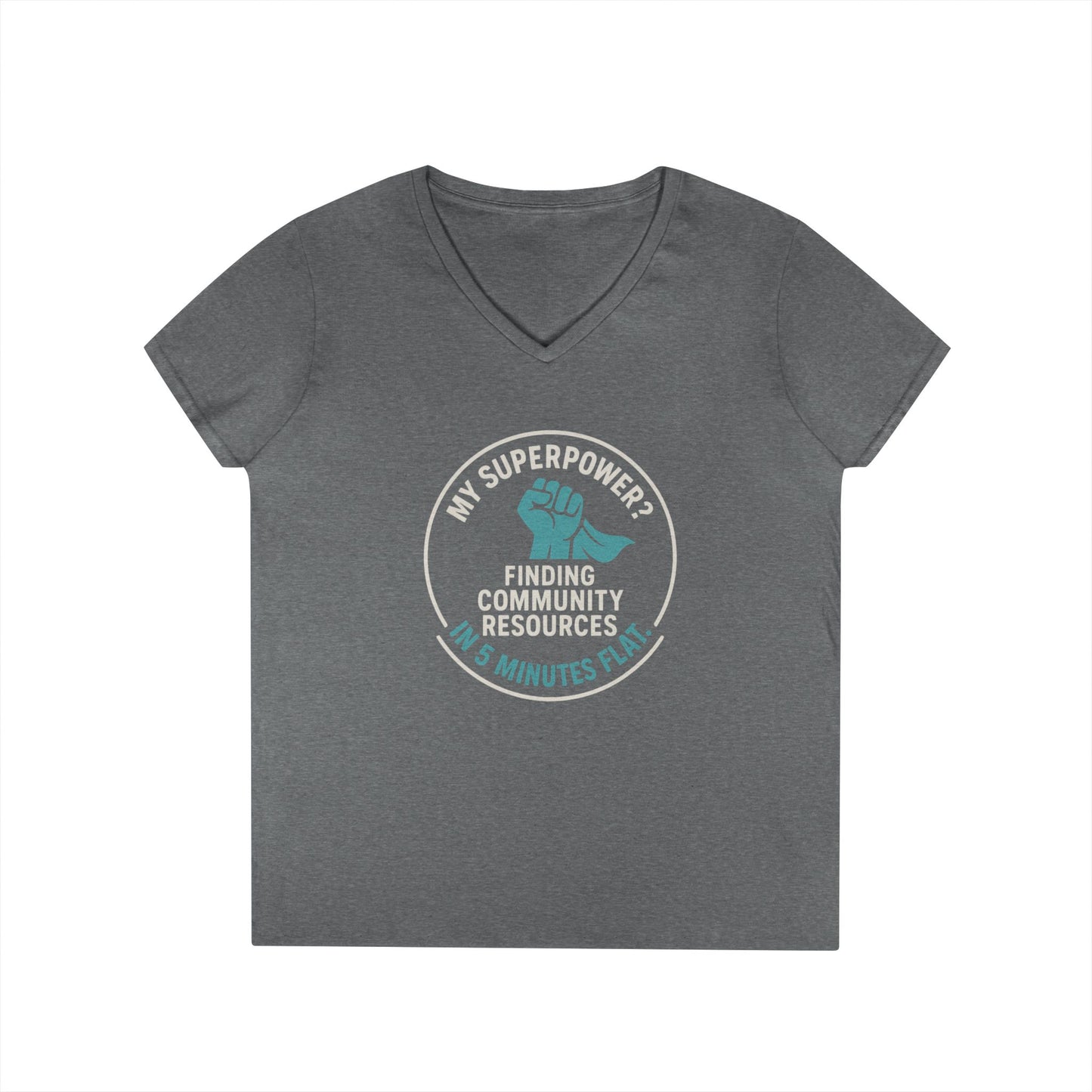 Community Resources V-Neck Tee — "My Superpower: Finding Community Resources" - Medical, School, Social Work