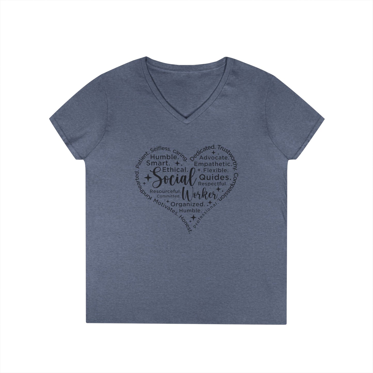 Social Worker Heart V-Neck Tee — Inspirational Word Cloud Shirt for Women