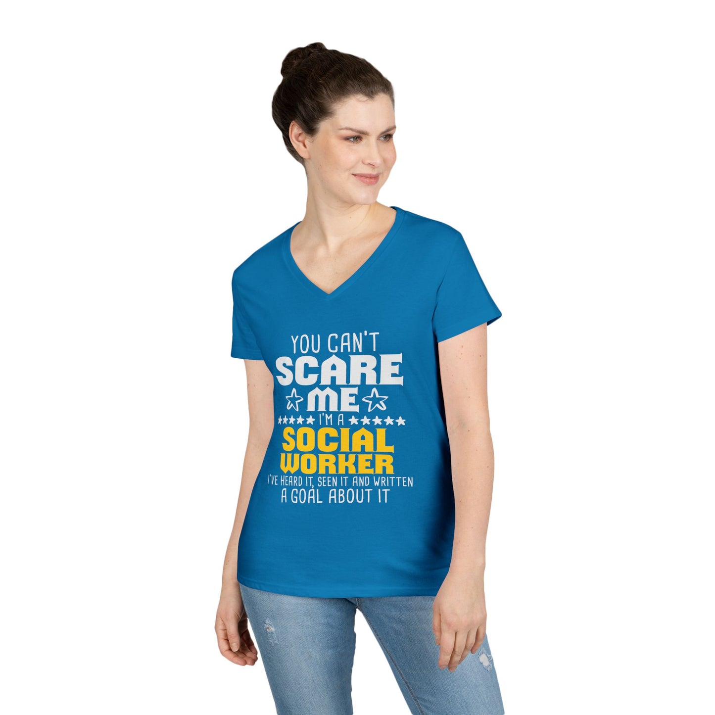 Social Worker V-Neck Tee – "You Can't Scare Me, I'm a Social Worker" Women’s Shirt
