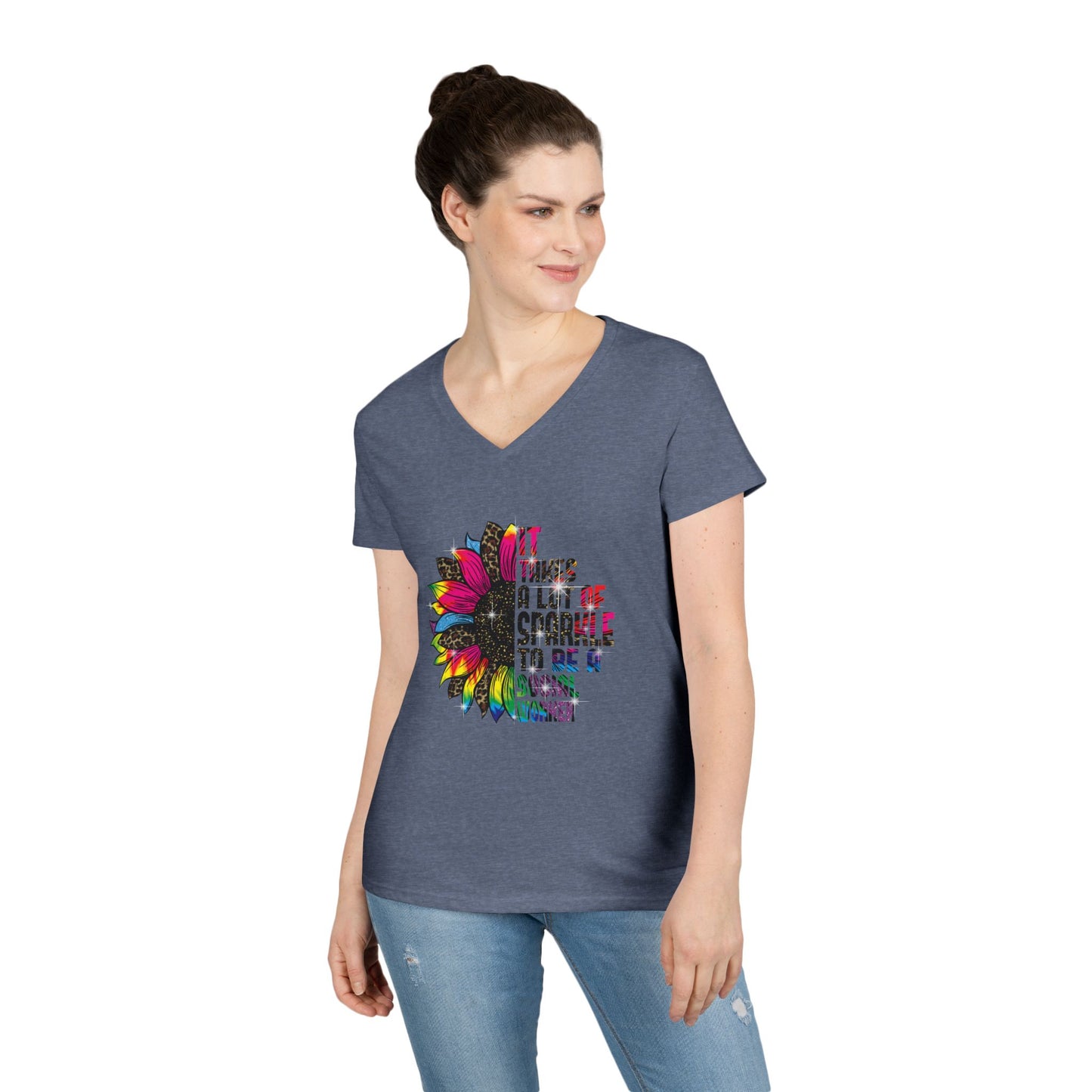 Social Worker V-Neck T-Shirt - "It Takes A Lot Of Sparkle To Be A Social Worker" Colorful Floral Design