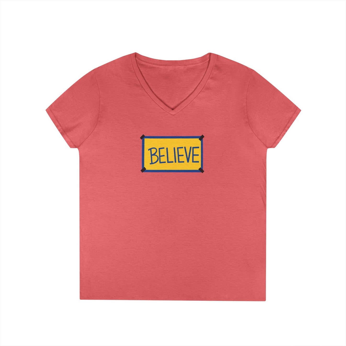 Believe Ladies' V-Neck Tee — Inspirational Graphic T-Shirt for Women (Social Worker/Mental Health)