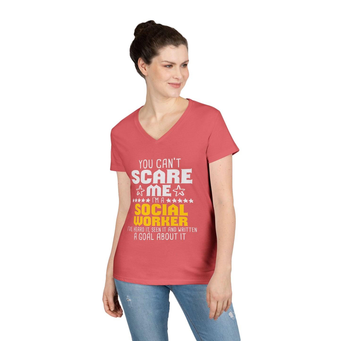 Social Worker V-Neck Tee – "You Can't Scare Me, I'm a Social Worker" Women’s Shirt