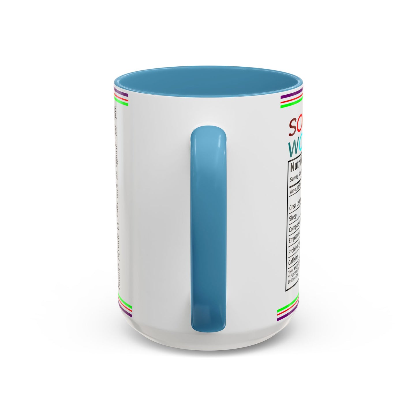 Social Worker Coffee Mug — Colorful Accent Mug with ‘Social Worker Ingredients’ Text (15oz)
